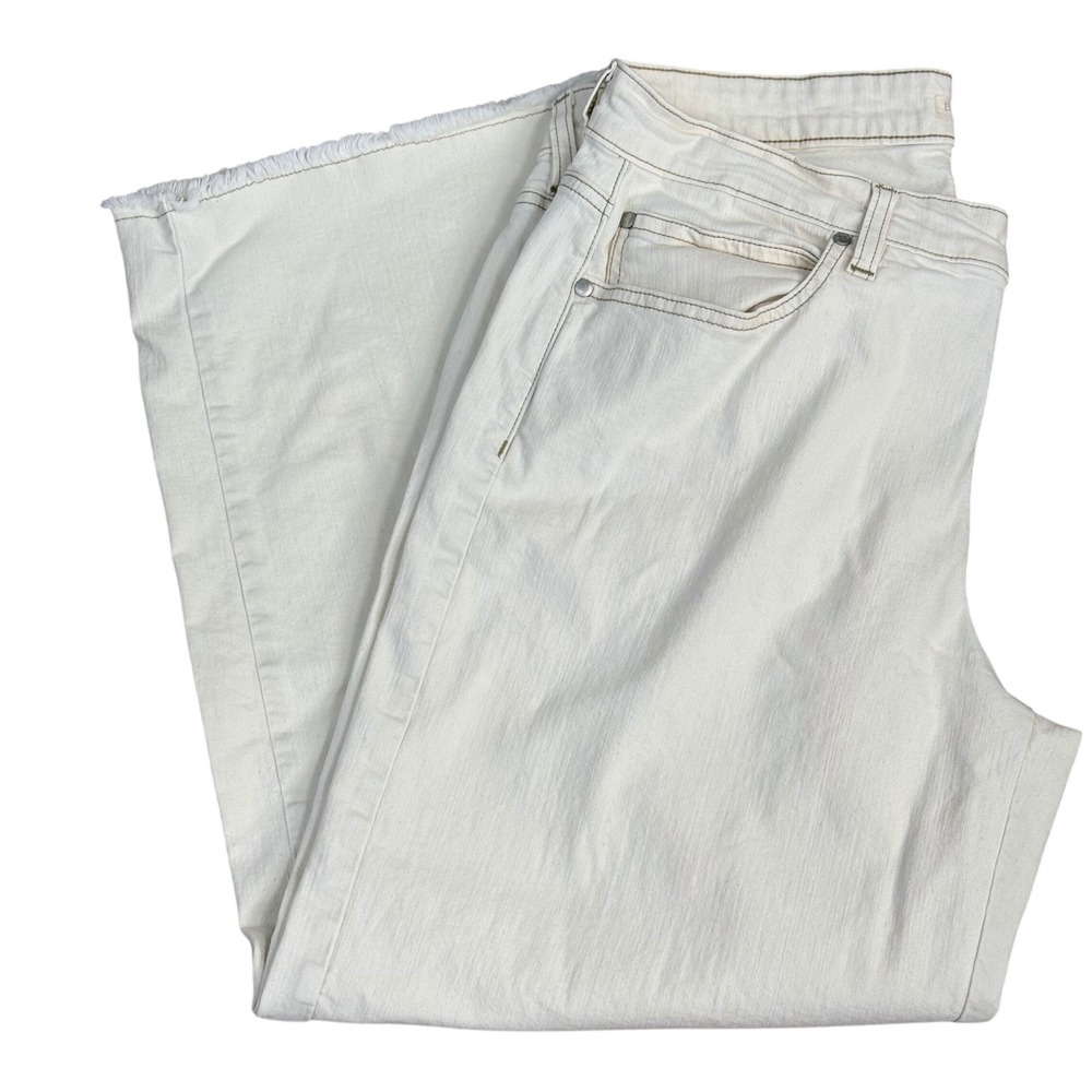 Eileen Fisher Wide Leg Crop Jeans Women Size 14 Off White Quiet Luxury 
Organic
